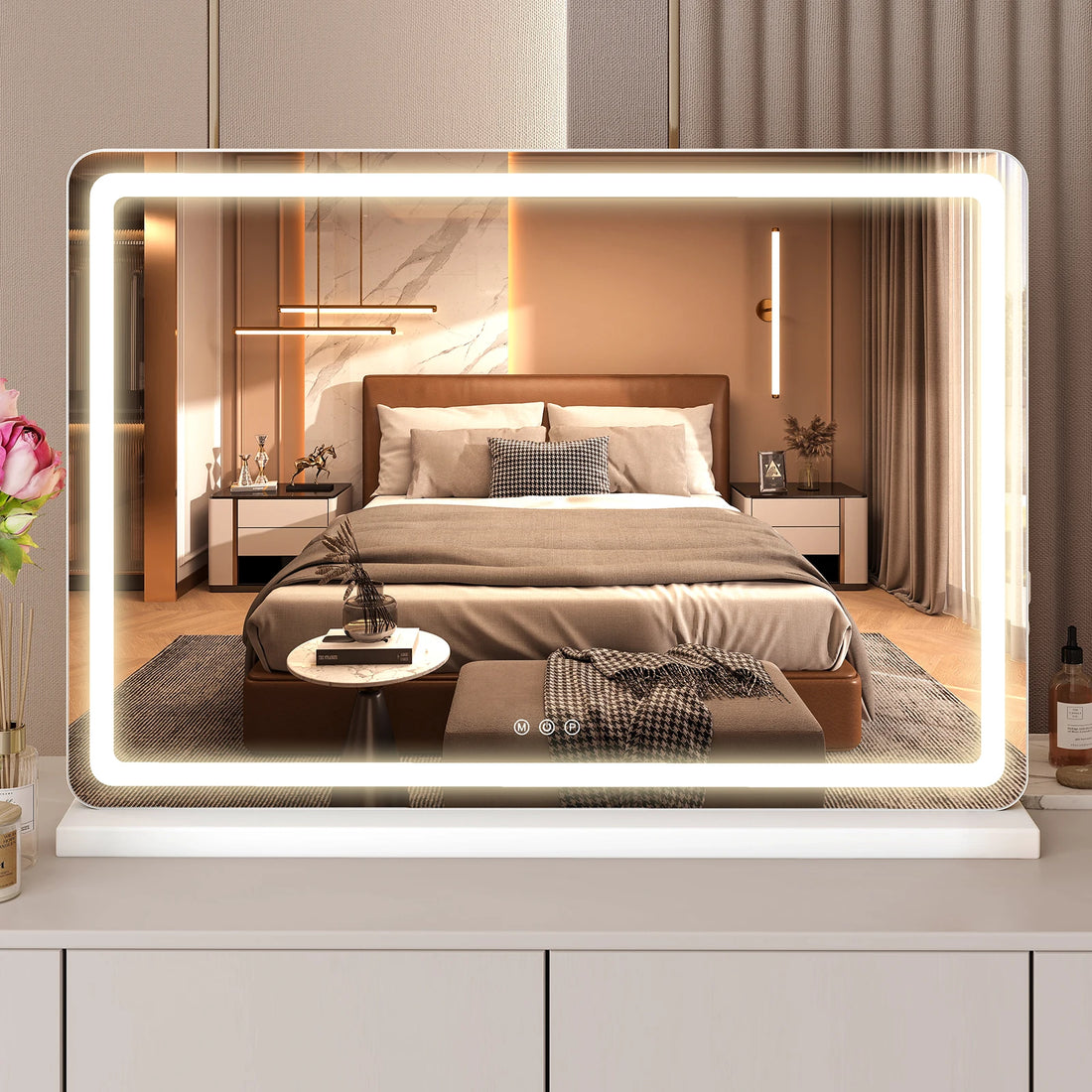 MCQ LED Vanity Mirror With Dimmable Lighting And USB Charging Port