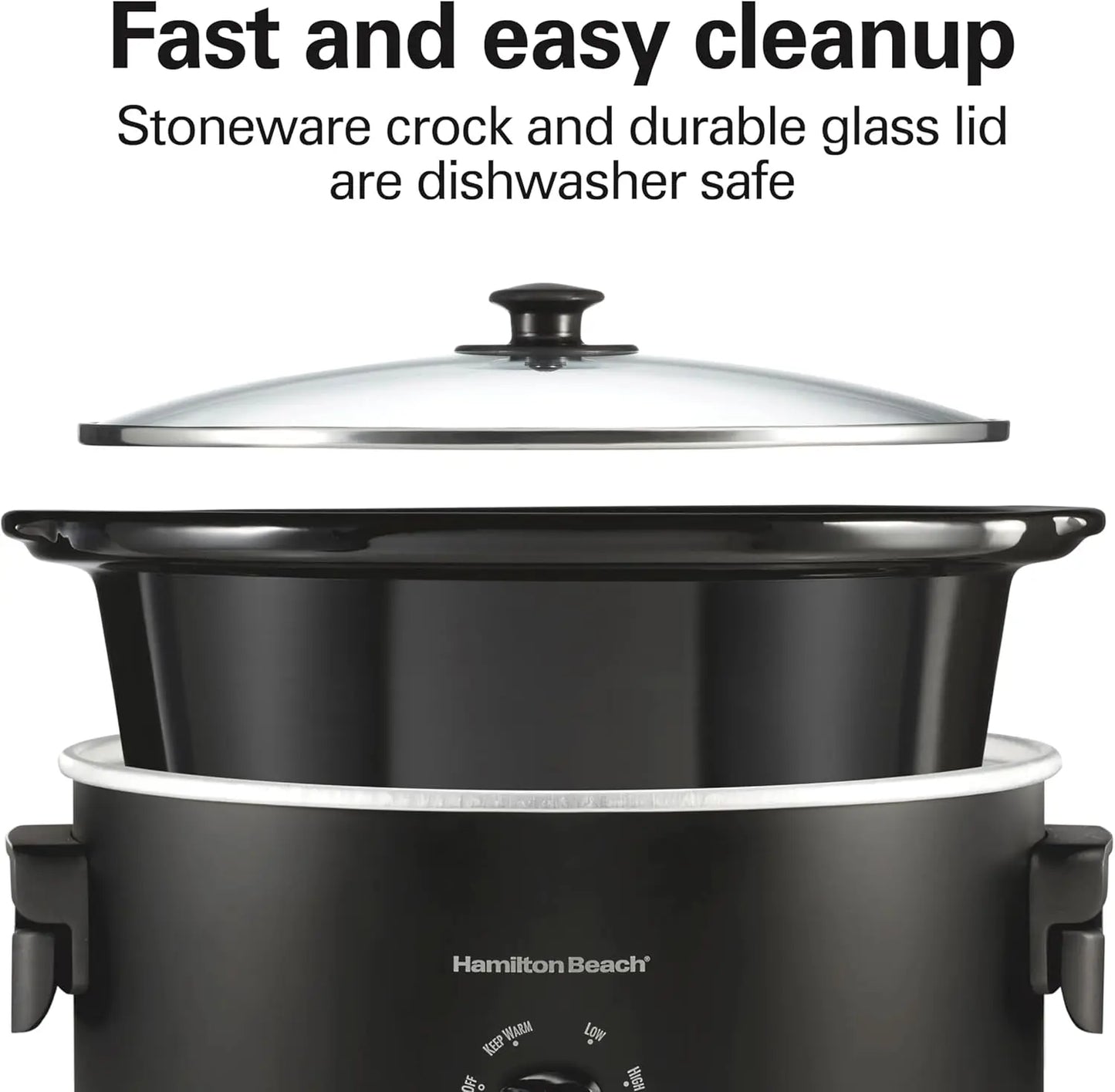 XMSJ Slow Cooker With Folding Handles 3 Heat Settings