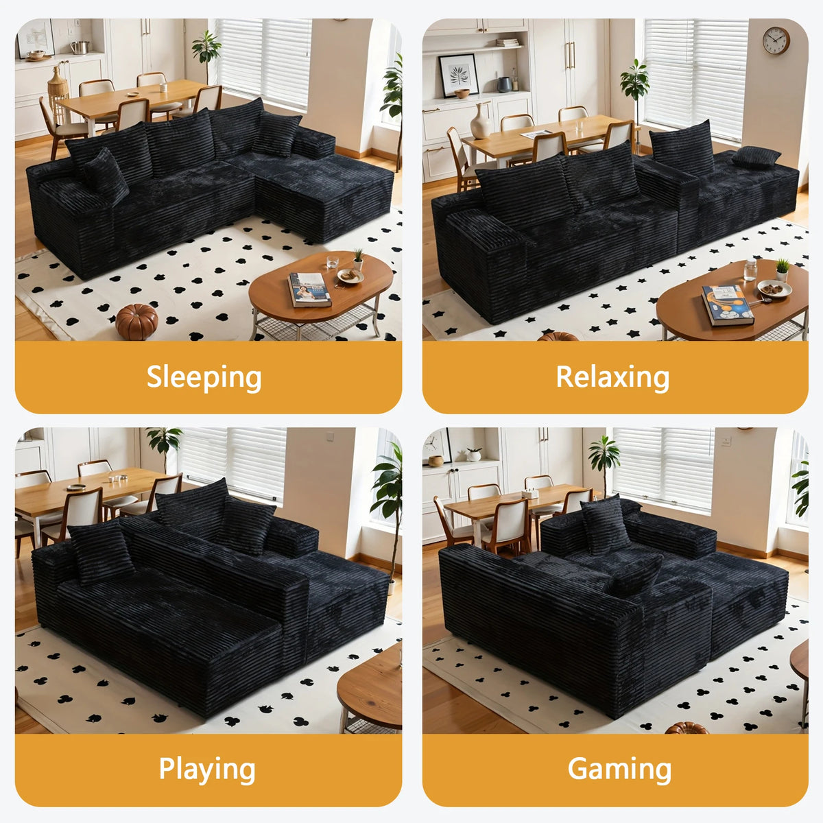 95.7"Oversized L Shaped Couch With Chaise, Minimalist Compressed Boneless Couch No Assembly Required, Modular Cloud Sectional Sofa Fo