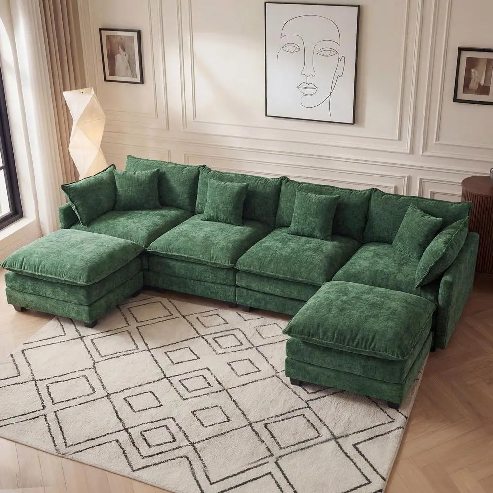 Sectional Sofa for Living Room, 133 Oversized Cloud Couch with Movable Ottoman, 6 Seat Modern Comfy Sofa Chenille Deep Seat Cou