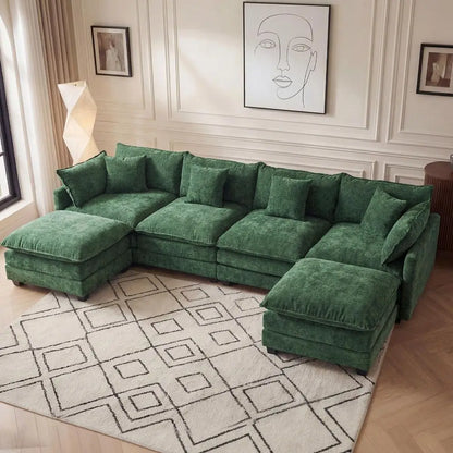 Sectional Sofa for Living Room, 133 Oversized Cloud Couch with Movable Ottoman, 6 Seat Modern Comfy Sofa Chenille Deep Seat Cou