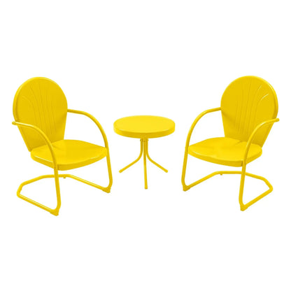 Patio Bistro Set Retro Metal Outdoor Seating Conversation 3 Pieces, 2 C-Spring Motion Armchairs and Round Side Table, for Porch,