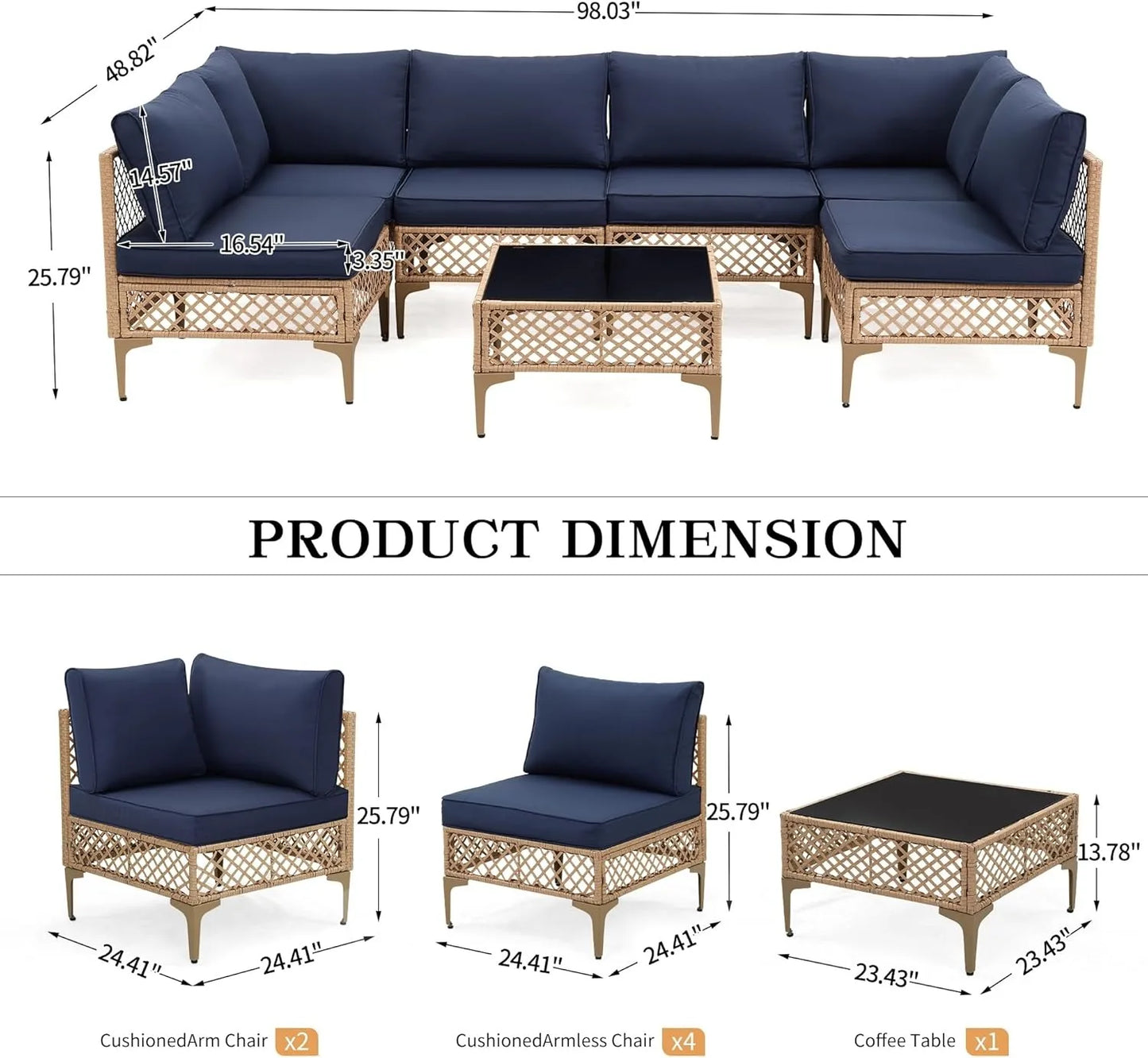SEOGWISAM Outdoor Wicker Patio Furniture Set Rattan Sectional Sofa