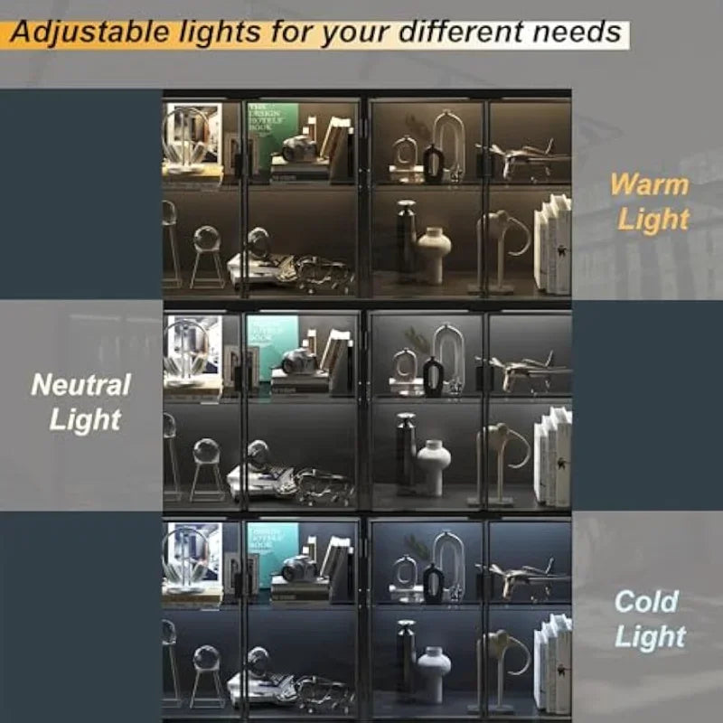 HOT Glass Shelves 4 Compartments, Sideboard Buffet with Solid Metal Legs, Modern Display Cabinet for Living Room Dining Room, Bl