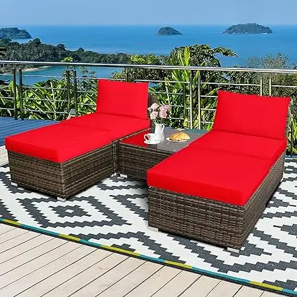 Outdoor Rattan Wicker 5 Piece Chaise Lounge Set With Ottoman