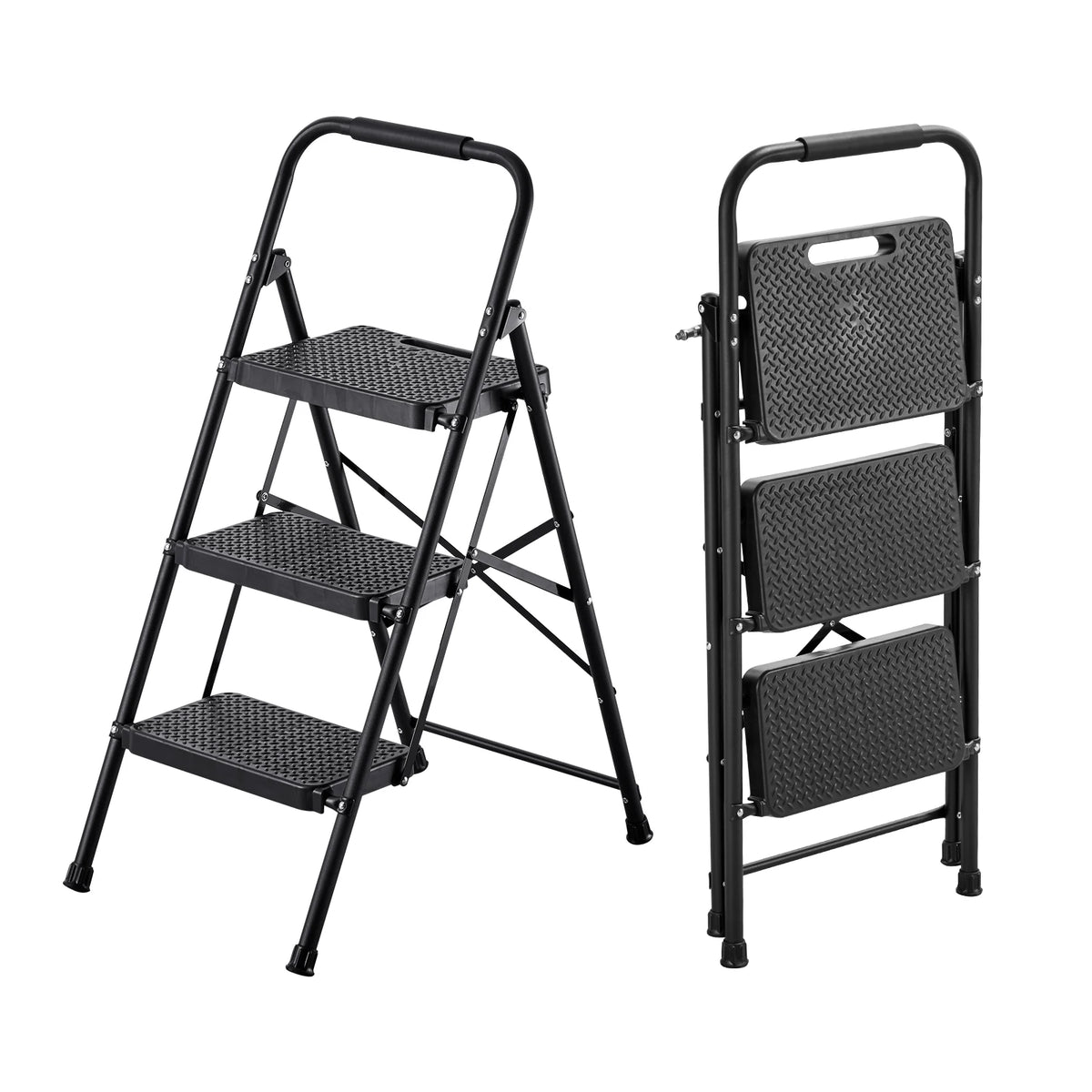 SucceBuy 2/3/4/5 Step Ladder Folding Step Stool with Wide Anti-Slip Pedal Tray Dual Side Handrails 600 home Household and Office