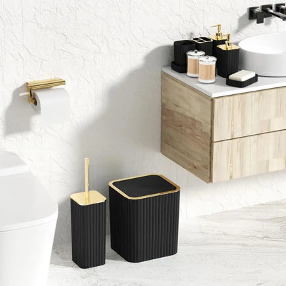 Accessories Set Gorgeous Black Bathroom Set, 10PC Bathroom Accessory Set, Toilet Brush, Trash Can, Qtip Holder amp Soap Dispense