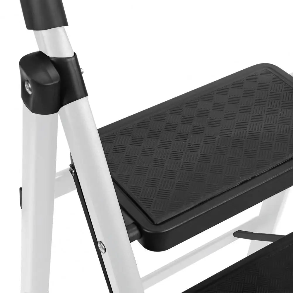 3 Step Folding Step Ladder, Heavy Duty 330lbs Load, Collapsible Stool for Home RV Outdoor Work White Red