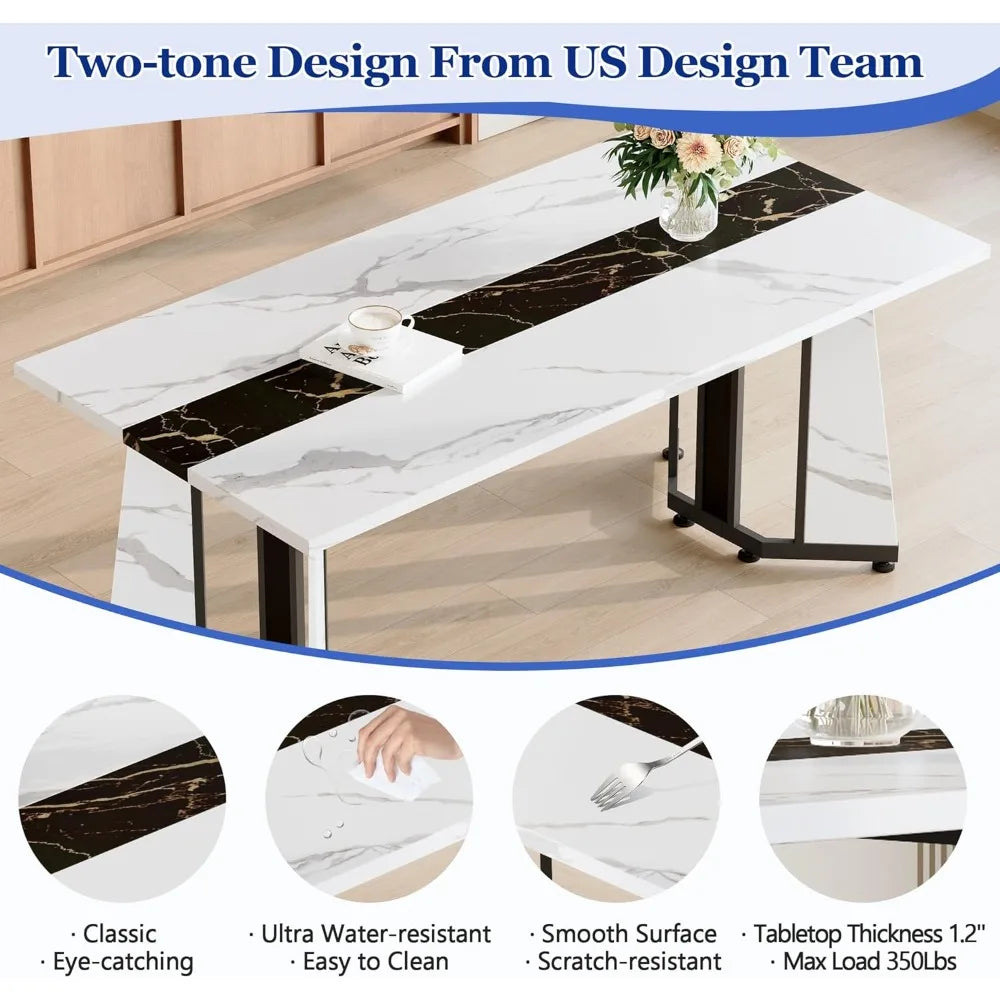 Dining Table Set for 6,White Marble 71&
