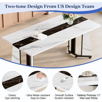 Dining Table Set for 6,White Marble 71&