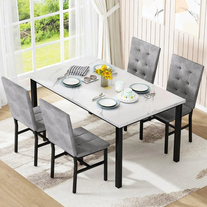 Dining Table Set For 4,Faux Marble Kitchen Table And Chairs Of 4, Modern Dining Room For 4,Dinner Table With Ve