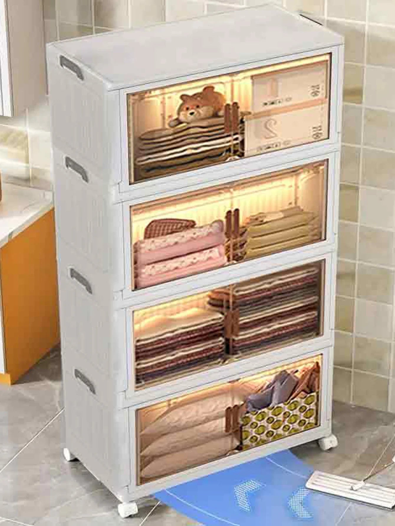 Folding Five Tier Magnetic Door Storage Cabinet for Home Organization