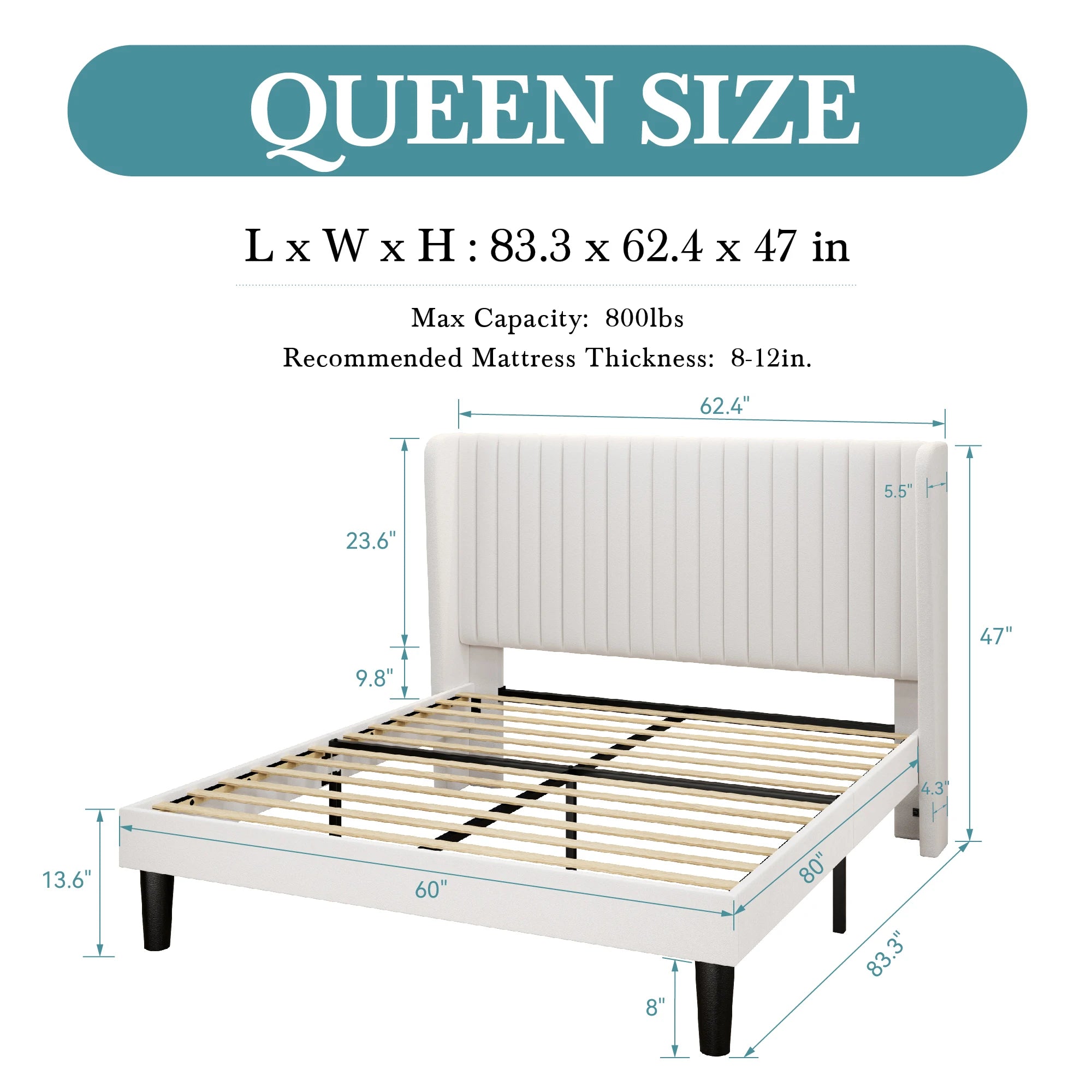 HOOMIC Velvet Upholstered Bed Frame With Wingback Headboard And Slats