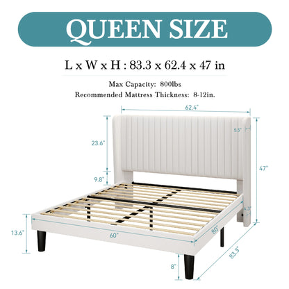 HOOMIC Velvet Upholstered Bed Frame With Wingback Headboard And Slats