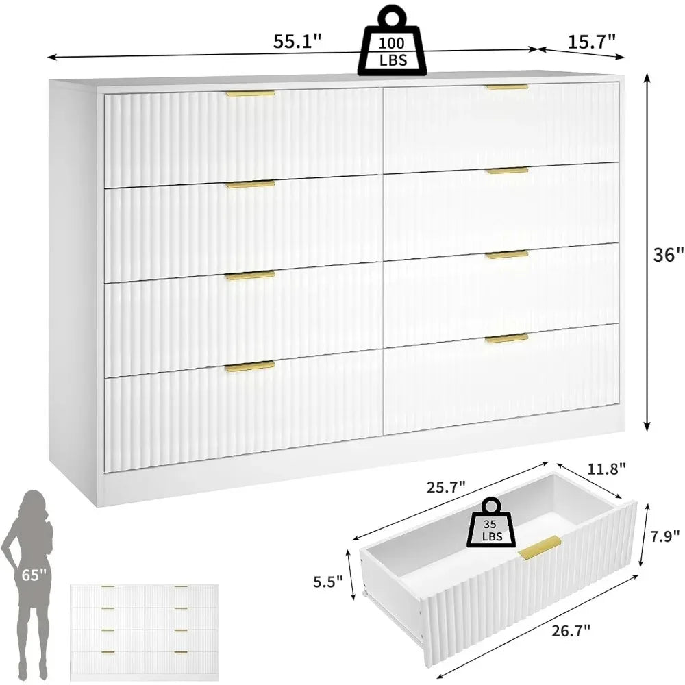 Chengwei Fluted Dresser With 8 Drawers Modern Finish
