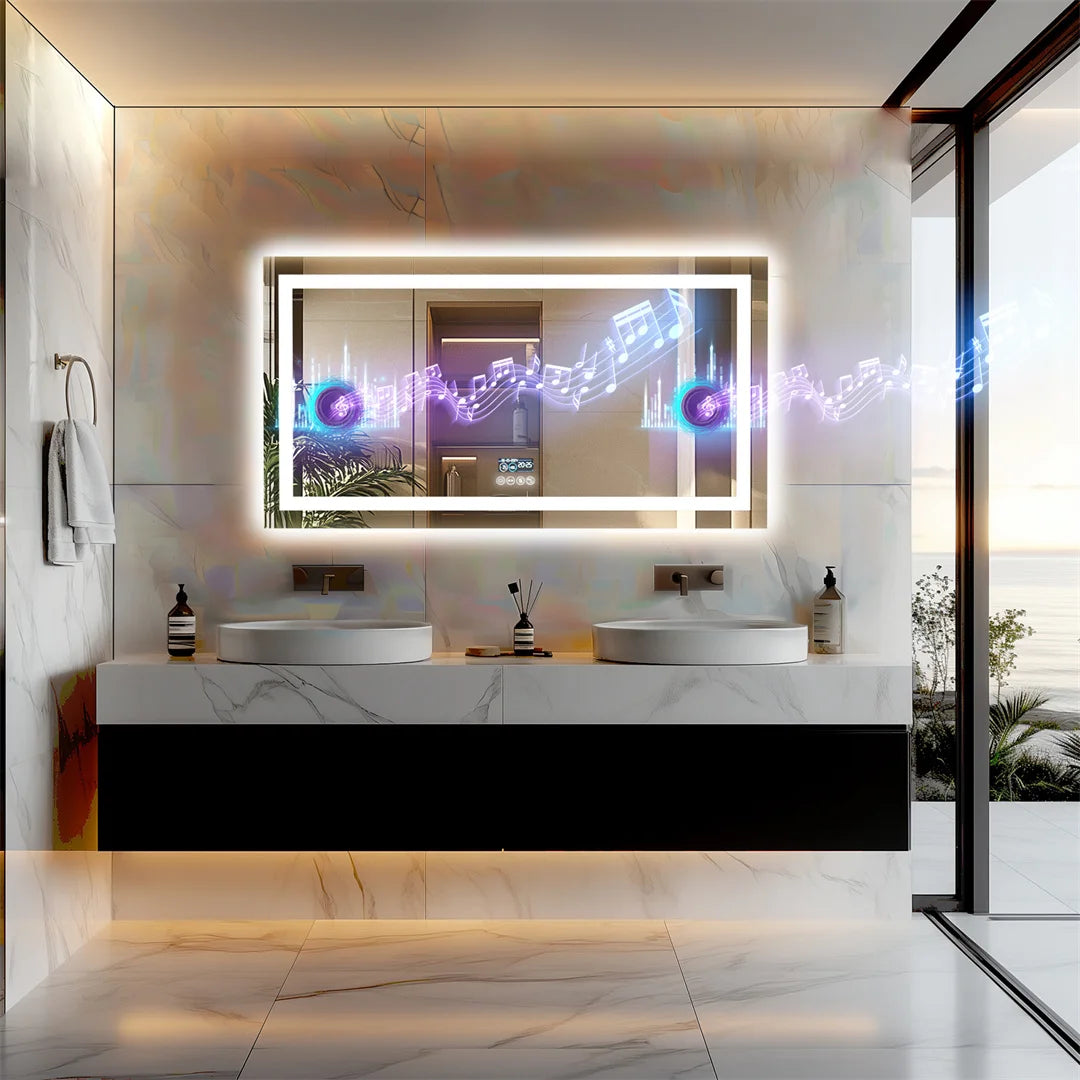 LUVODI Large Illuminate Bluetooth Bathroom Mirror Time Display LED Lighted Full Length Dressing Mirror