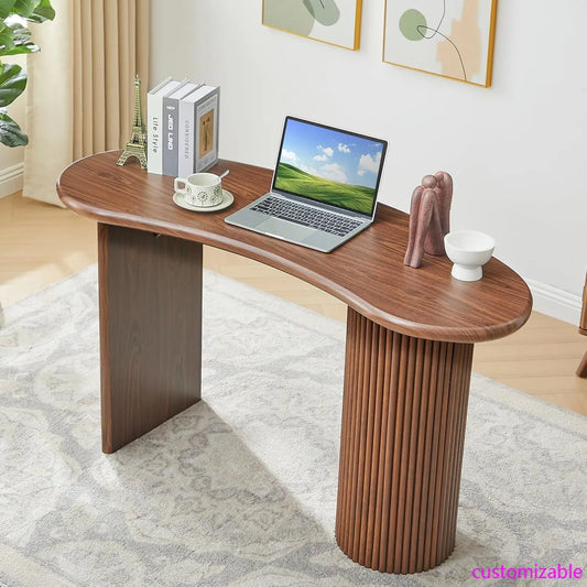 XMSJ Curved Computer Desk With Sturdy Fluted Legs Modern
