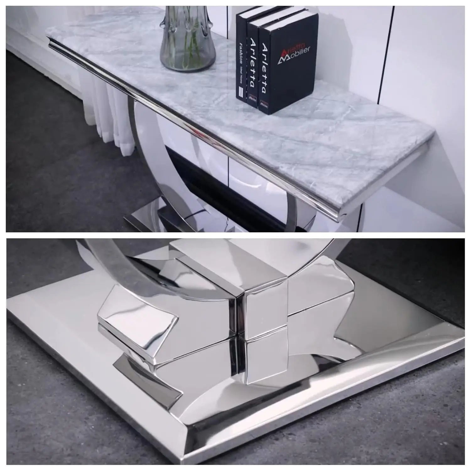 Modern Console Table for Entryway, Mirrored Sofa Table with U-Base, Silver Narrow Console Table, Rectangular, Customized