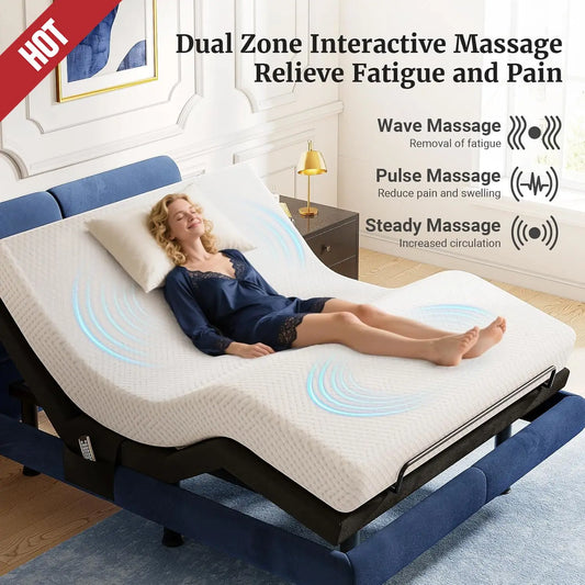 T600 Adjustable Bed Frame Queen Size with Remote & Massage - Electric Beds Bases, Zero Gravity, Dual Side USB, Side Pockets