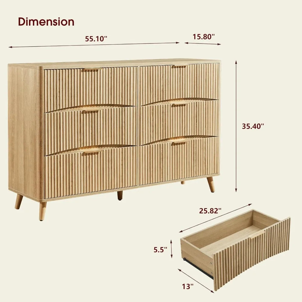 High Concerned Mid Century Modern 6 Drawer Dresser With Waveform Panels
