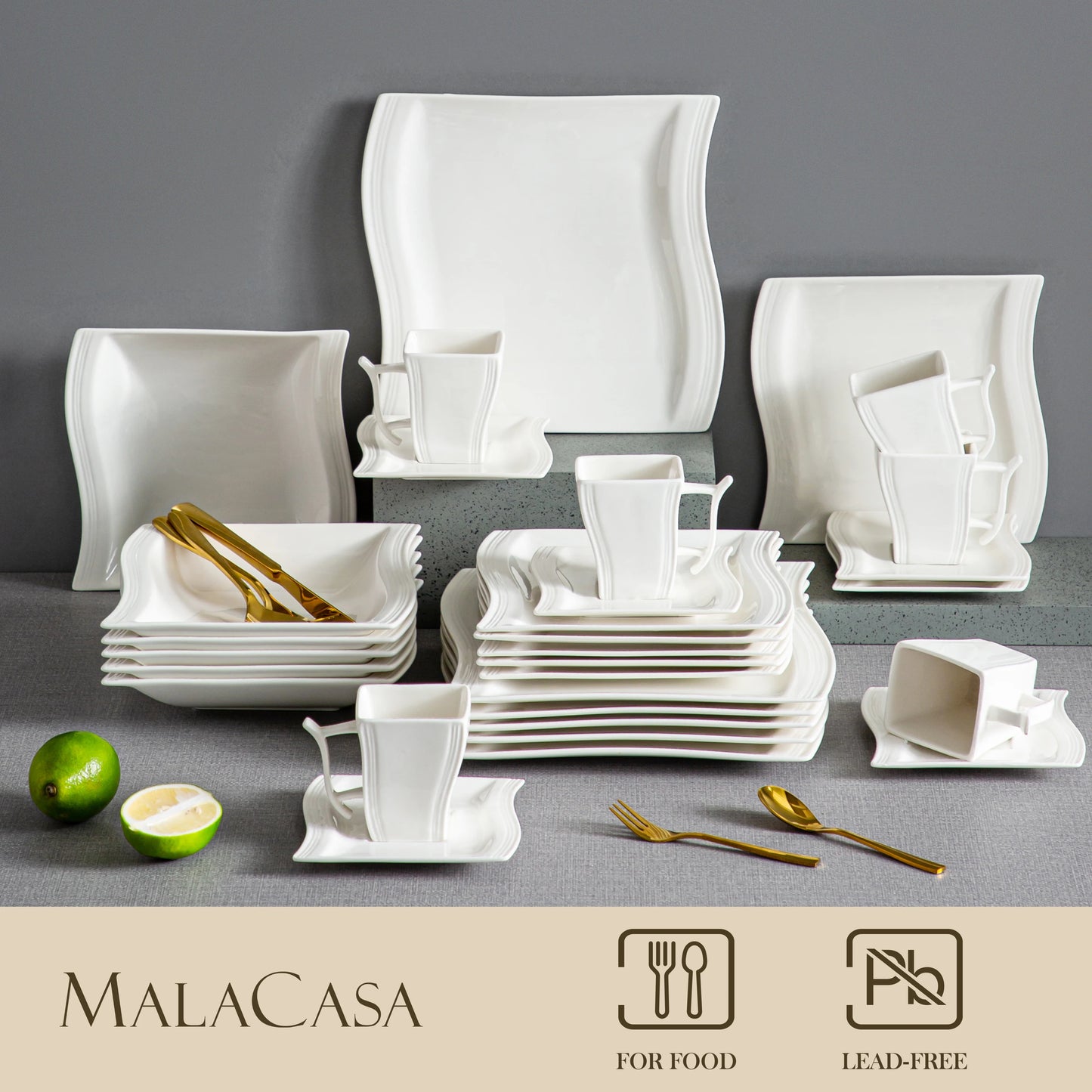 MALACASA Flora Porcelain Dinnerware Collection for 12 People 60-Piece PremiumDeluxe