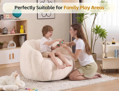 Pumpkin-Shaped Bean Bag Chair Ultra Soft Faux Fur Comfy Lounge Sofa Bedroom Living Game Room Beige,Customized