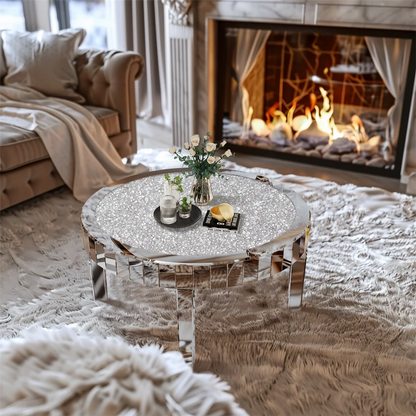 ARTLOGE Mirrored Glass Top Coffee Table With Diamond Accent