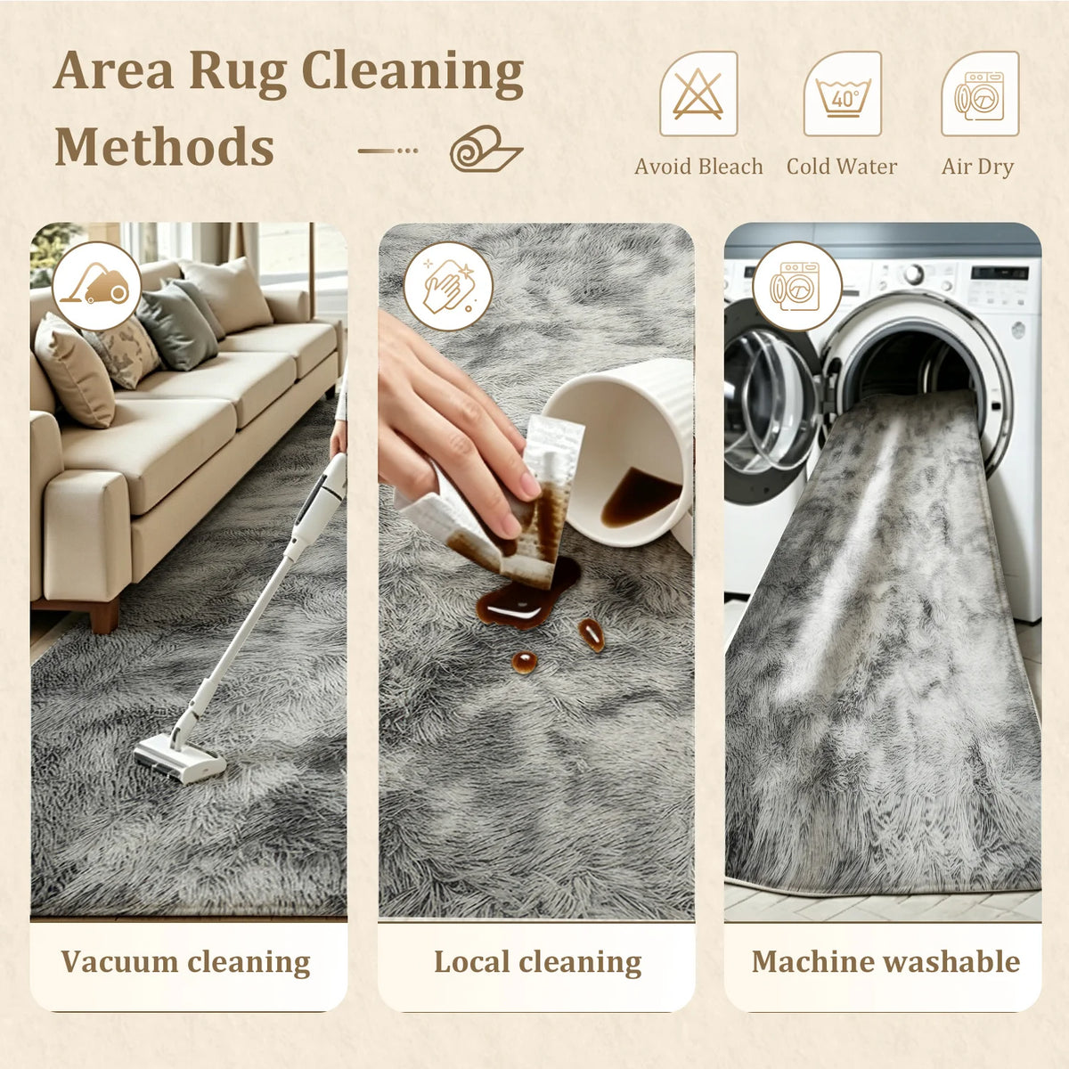 Large Indoor Shaggy Velvet Area Rug, Soft Low Pile, Non-Slip Dotted Backing, Machine Washable, Gray Tie-Dye Pattern, Ideal for Living Room, Bedroom, Cozy Plush Home Floor Decor