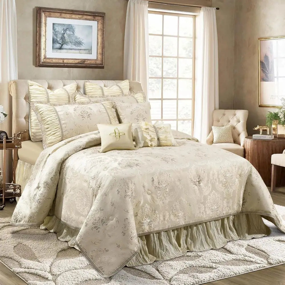 Luxury Comorter Set, loral Design Comorter King Sets or Bedroom, Quality Bedding Set PrincStyle with Euro Shams, Bedskirt, Decor