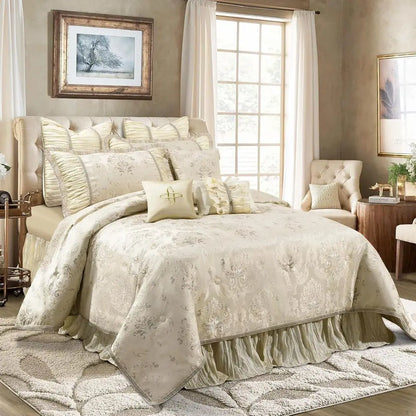 Luxury Comorter Set, loral Design Comorter King Sets or Bedroom, Quality Bedding Set PrincStyle with Euro Shams, Bedskirt, Decor