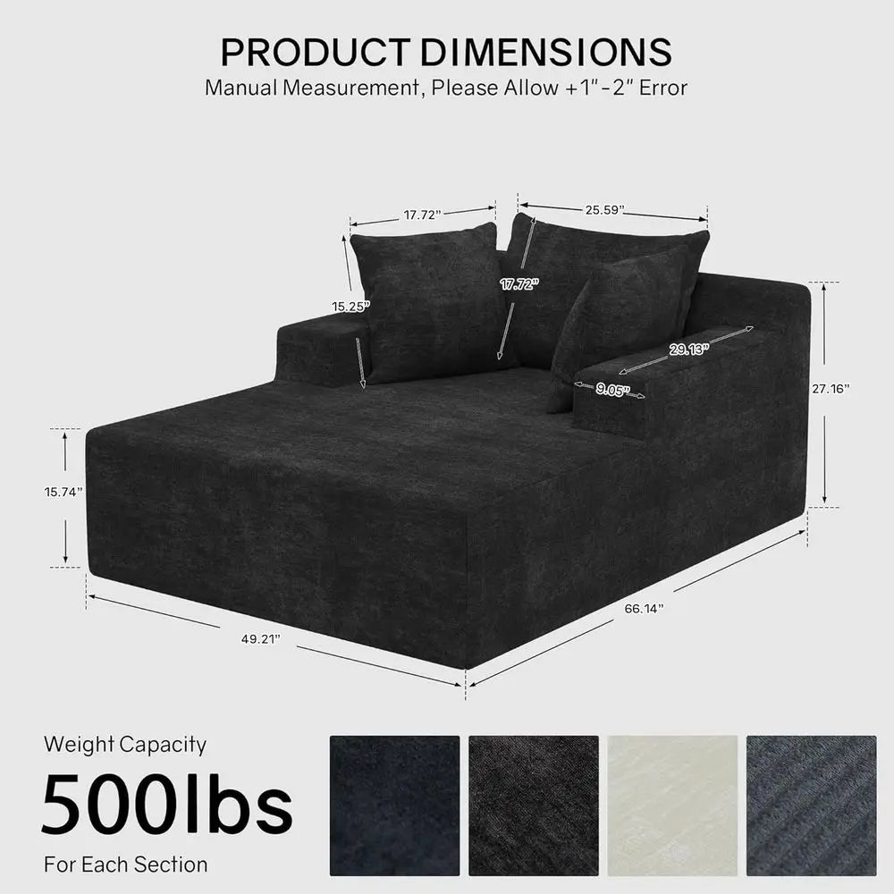 Chenille Chaise Lounge Chair With Pillows For Living Room Bedroom