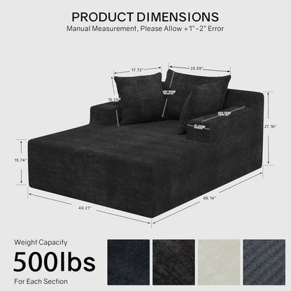 Chenille Chaise Lounge Chair With Pillows For Living Room Bedroom