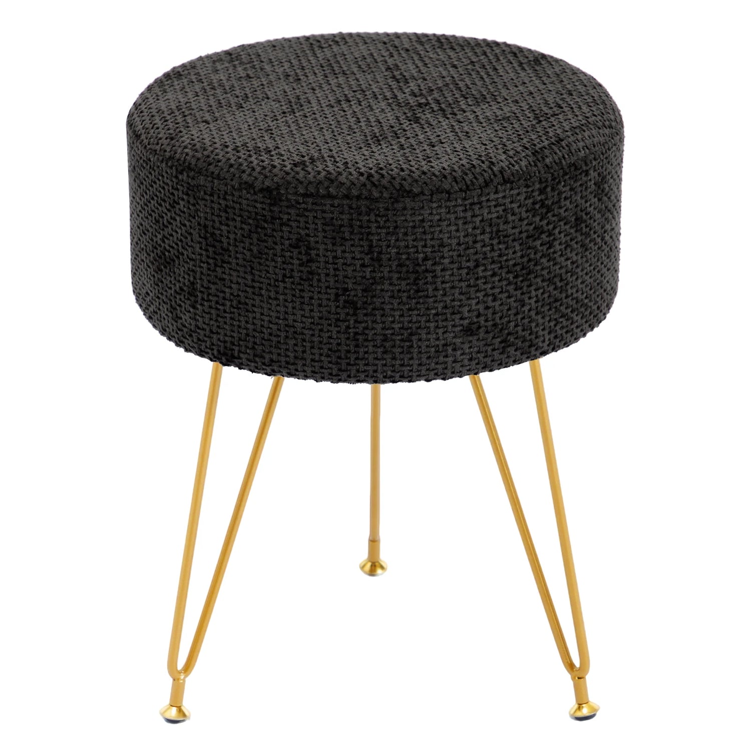 JHK Round Ottoman Velvet Footrest Chair Living Room Vanity Stool with 4CM Thick Cushion 350LBS Heavy-Duty Makeup Stool for Home