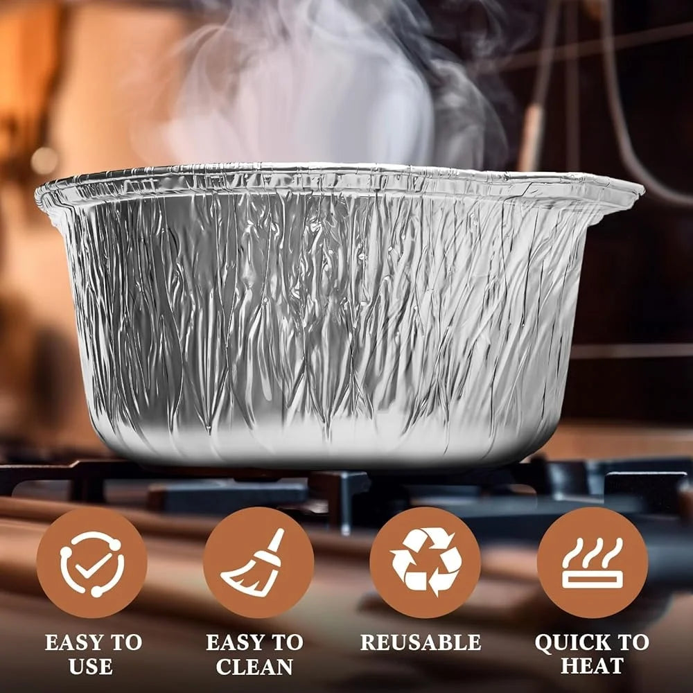 12 Pcs Disposable Aluminum Pots with Lids Round Foil Containers Multi Use Cookware Camping Outdoor Cooking Baking Heating