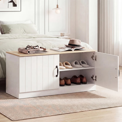 HOMASIS Shoe Bench With Adjustable Shelves And Hidden Storage