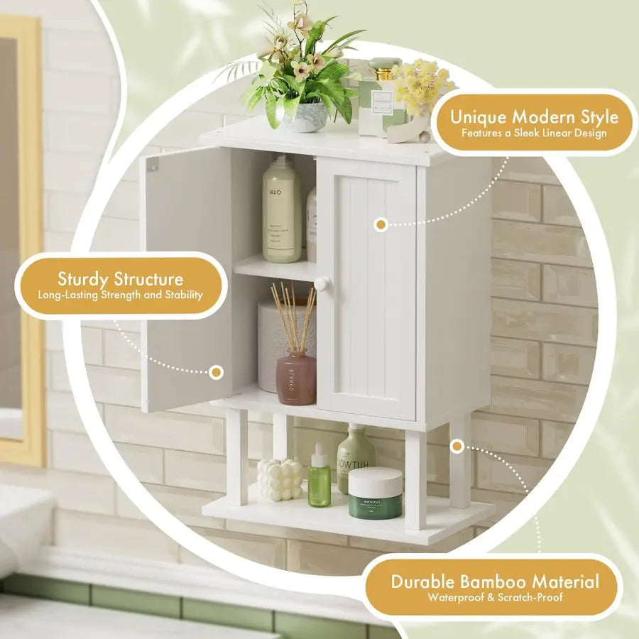 XMSJ Bamboo Bathroom Wall Cabinet Over Toilet With Adjustable Shelves