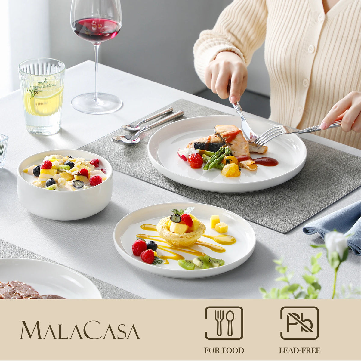 MALACASA Ceramic Porcelain Dinnerware Set With Plates And Bowls