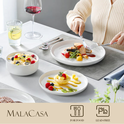 MALACASA Ceramic Porcelain Dinnerware Set With Plates And Bowls