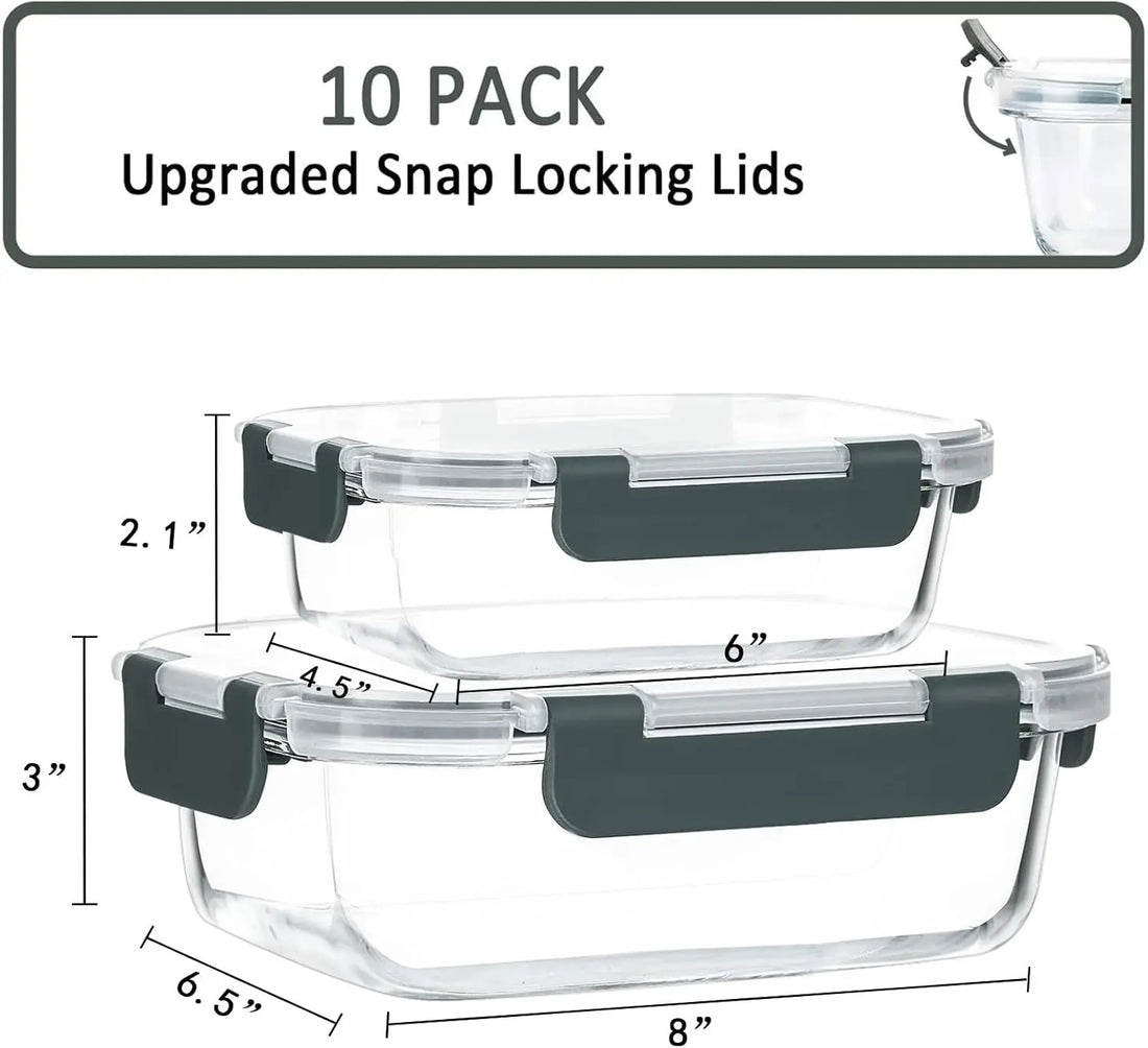 10-Pack Glass Meal Prep Containers with Lids, Airtight Food Storage for Microwave, Oven, Freezer &amp; Dishwasher