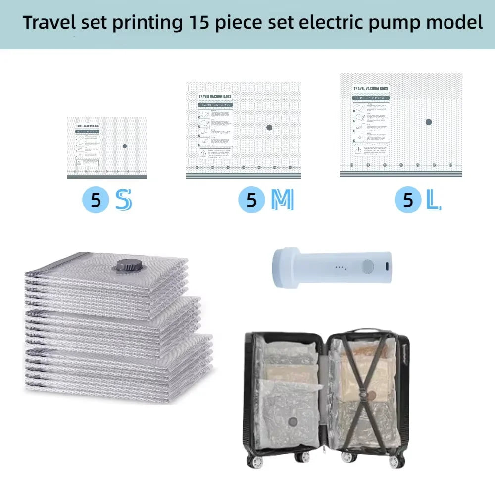 US Local Shipping-Travel Vacuum Seal Bags for Clothing w/Portable Electric Pump, 9-Pack Space Saver Compression Bags for Clothes