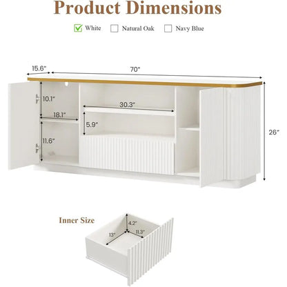 Modern Fluted Wood TV Stand With Storage Drawers And Cabinets