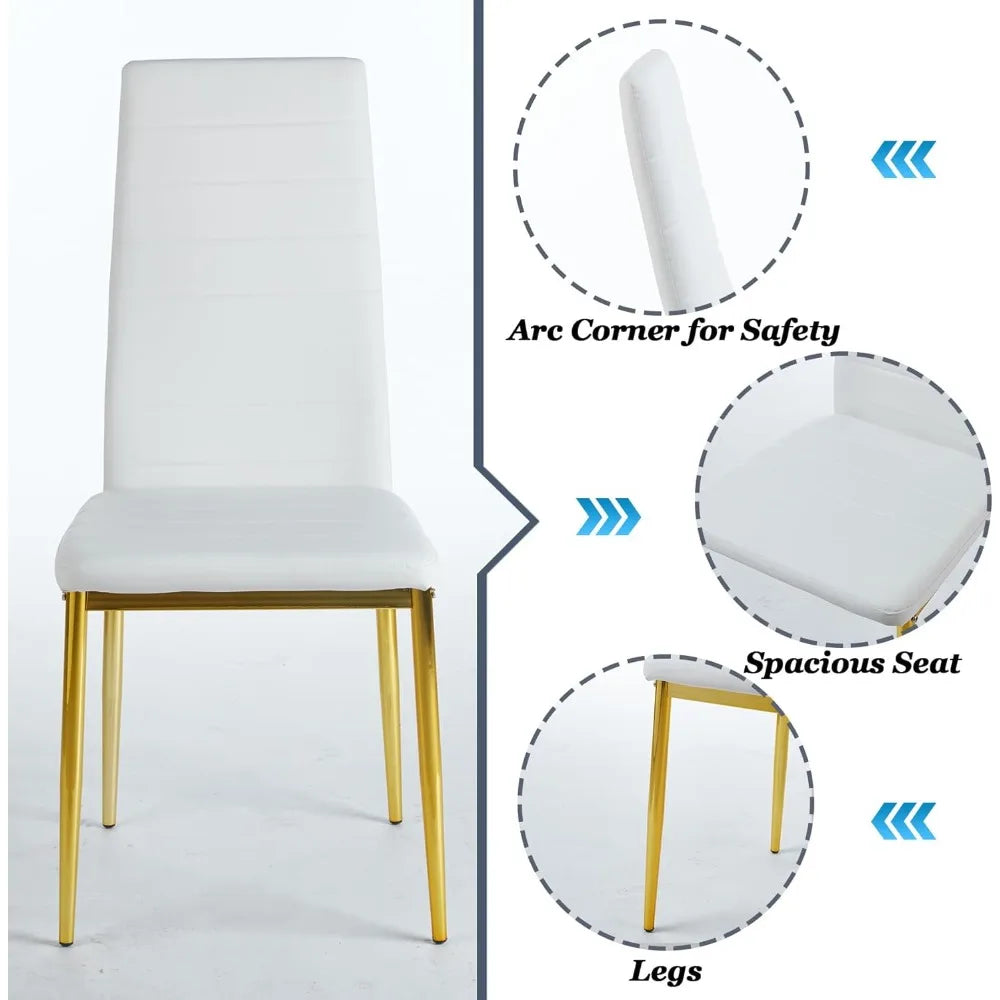 White Dining Chairs Set of 4 with Gold Legs,Metal Kitchen Chairs Armless,Modern Kitchen Chair Set of 4 for Dining Room,High Back