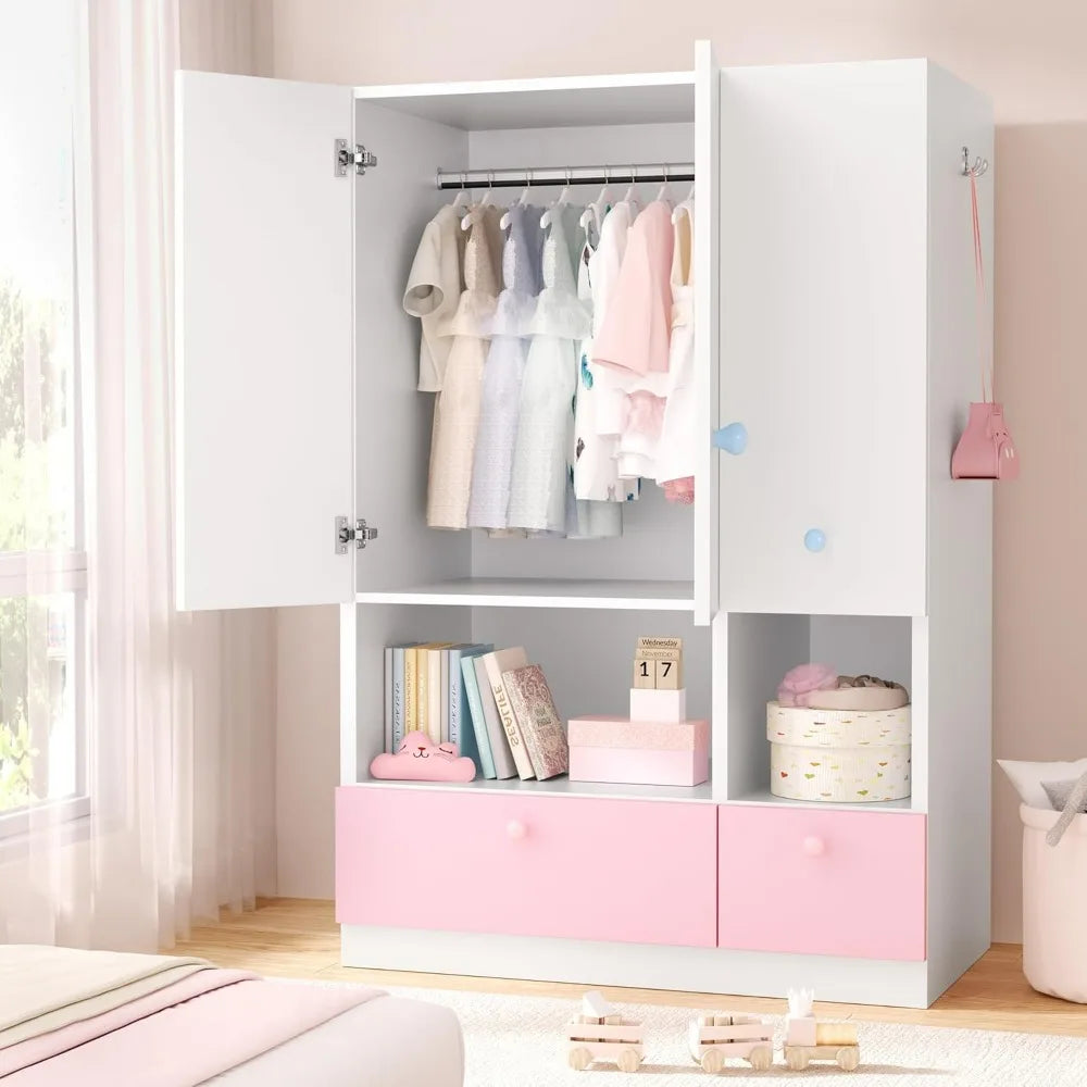 XMSJ Freestanding Wardrobe With Adjustable Shelves And Drawers