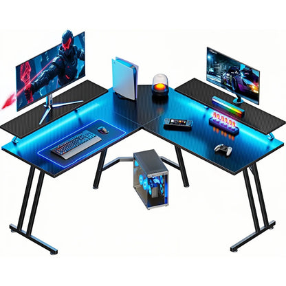 FRODROVIA L-Shaped Gaming Desk With LED Lights And Monitor Stand