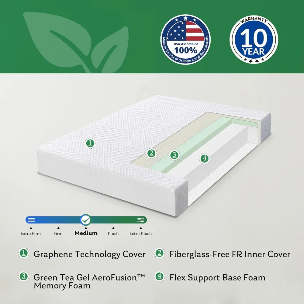 RV Mattress Short Queen, 10 Inch Memory Foam Camper Mattress Bed in a Box Designed & Assembled in The USA, CertiPUR-US Certified