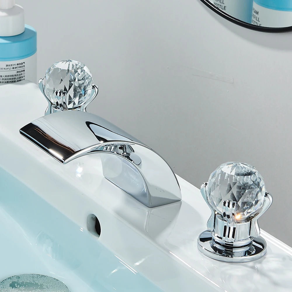 Quyanre LED Widespread Bathroom Faucet Waterfall Lavatory Mixer