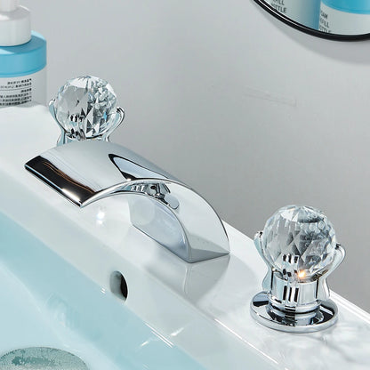 Quyanre LED Widespread Bathroom Faucet Waterfall Lavatory Mixer