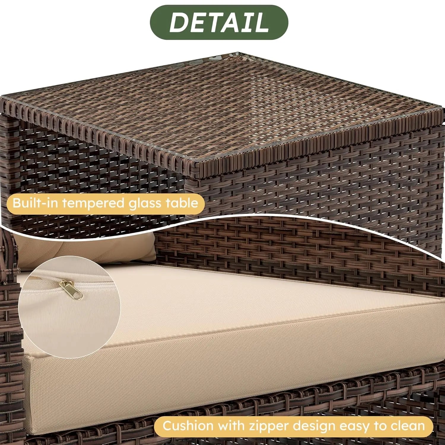 5 Piece PE Outdoor Furniture Set Soft Cushions Coffee Table Hidden Ottoman Porch Lawn Garden Balcony, Customized