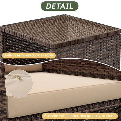 5 Piece PE Outdoor Furniture Set Soft Cushions Coffee Table Hidden Ottoman Porch Lawn Garden Balcony, Customized