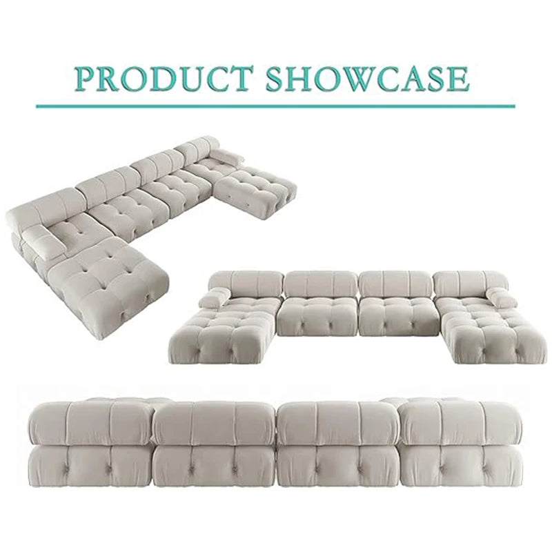 Modern Sectional Sofas Living Room U-Shaped Minimalist Velvet Fabric Large Sofa Couches Luxury 6-Seat Couch with Chaise Ottomans